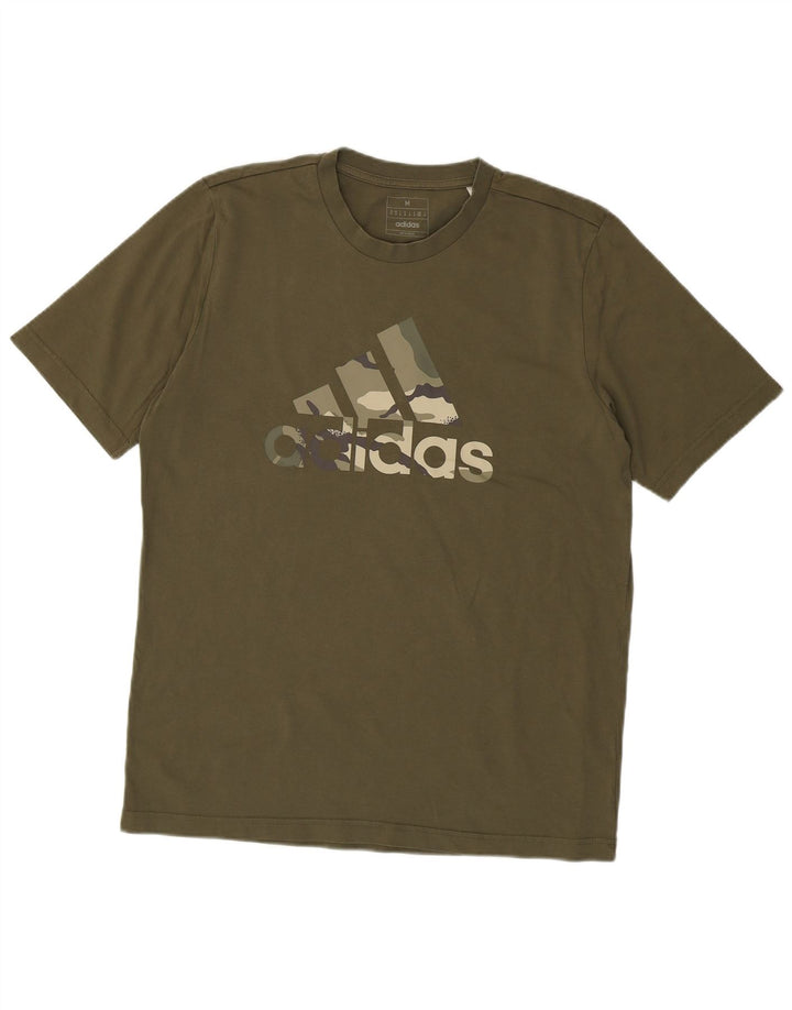ADIDAS Mens Graphic T-Shirt Top Medium Khaki Cotton