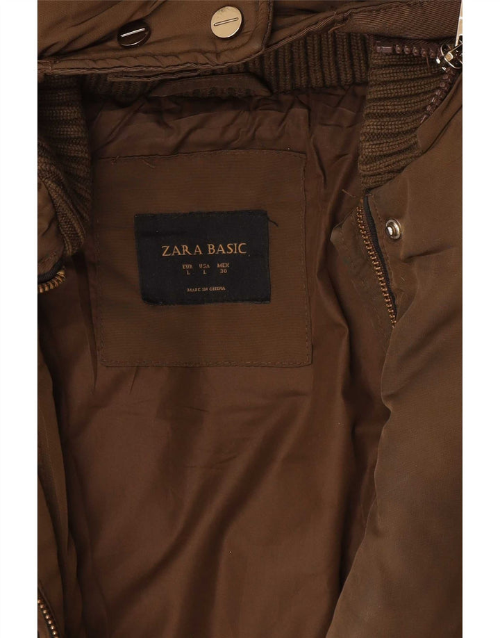 Damska ocieplana kurtka z kapturem Zara UK 14, duża, khaki