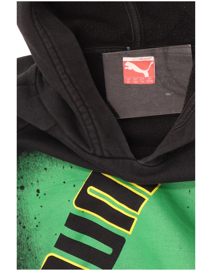 Chłopięcy sweter z kapturem i grafiką PUMA, 13-14 lat, czarny, z blokami kolorów