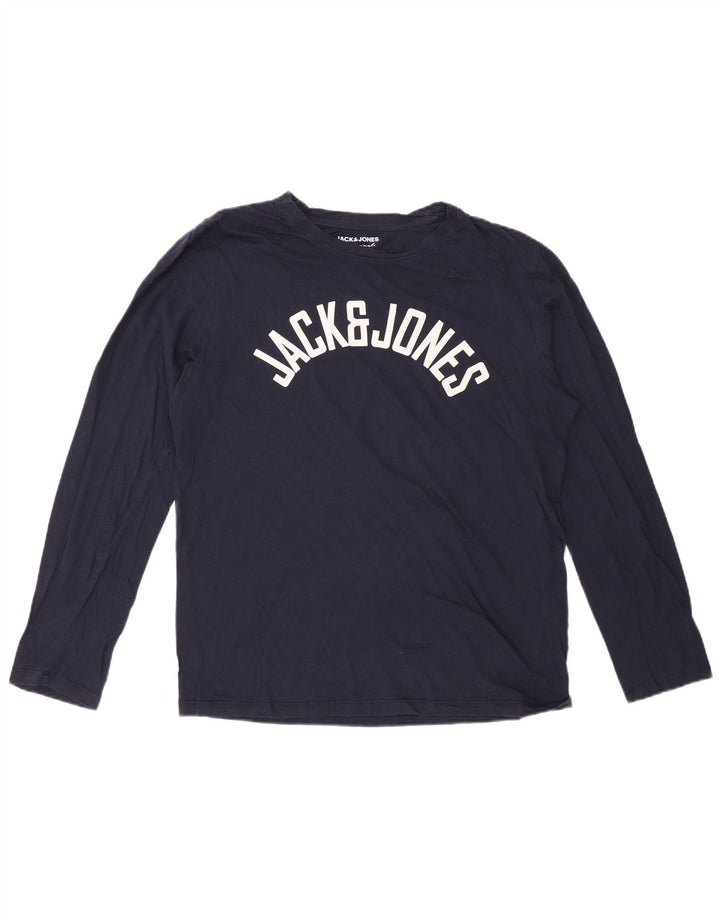 Męski top graficzny JACK & JONES z długim rękawem, średni, granatowy, bawełniany