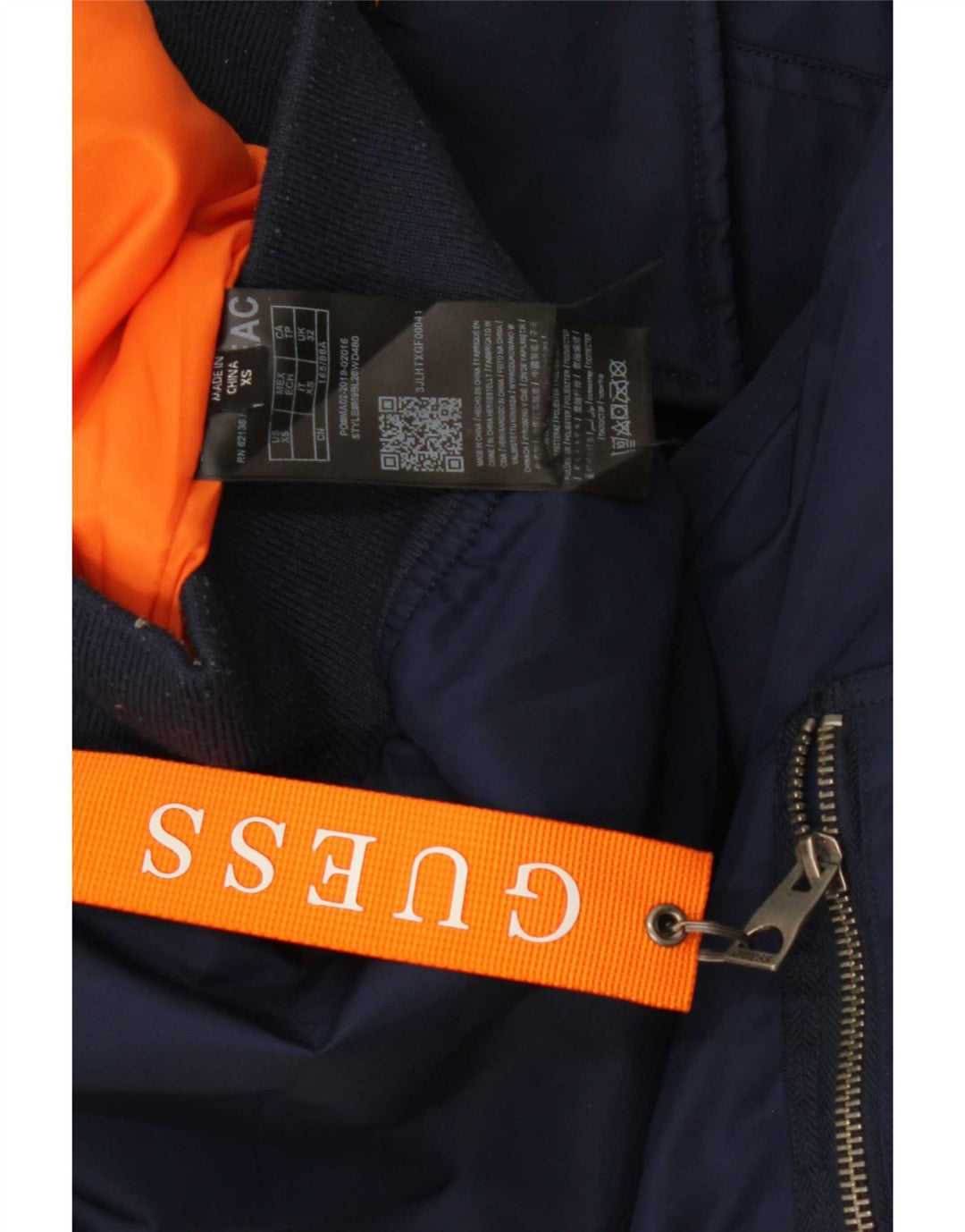Męska ocieplana kurtka bomberka Guess UK 34 XS, granatowa, poliester