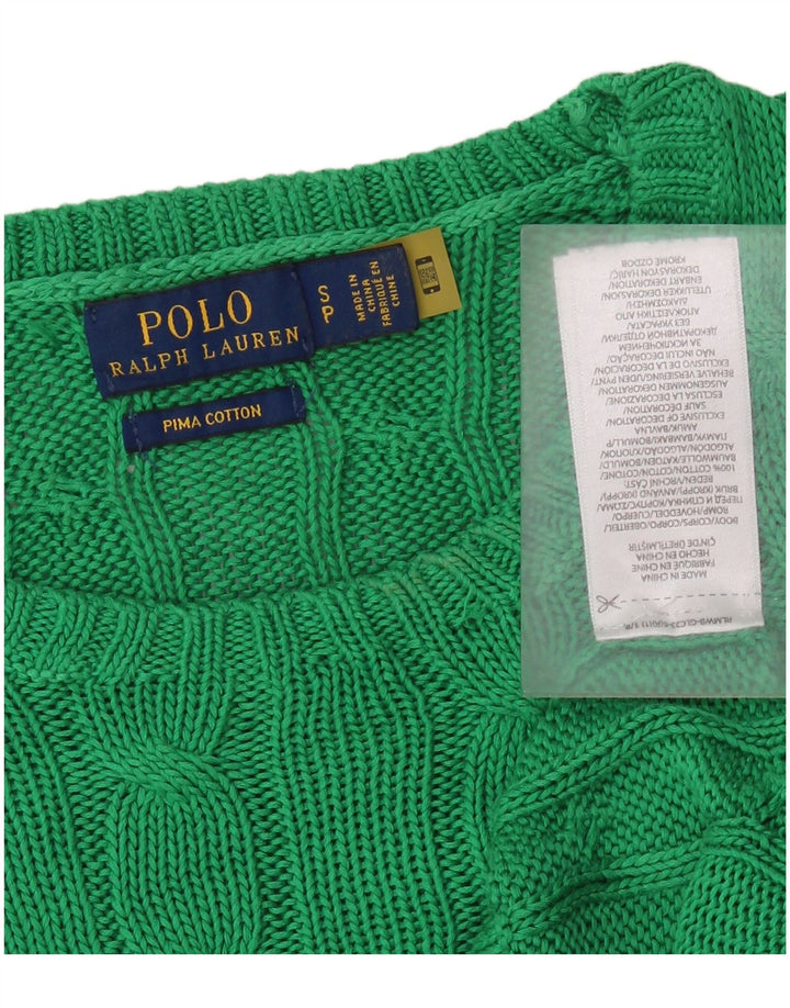 POLO RALPH LAUREN Damski sweter z okrągłym dekoltem, UK 10, mały, zielony, bawełniany