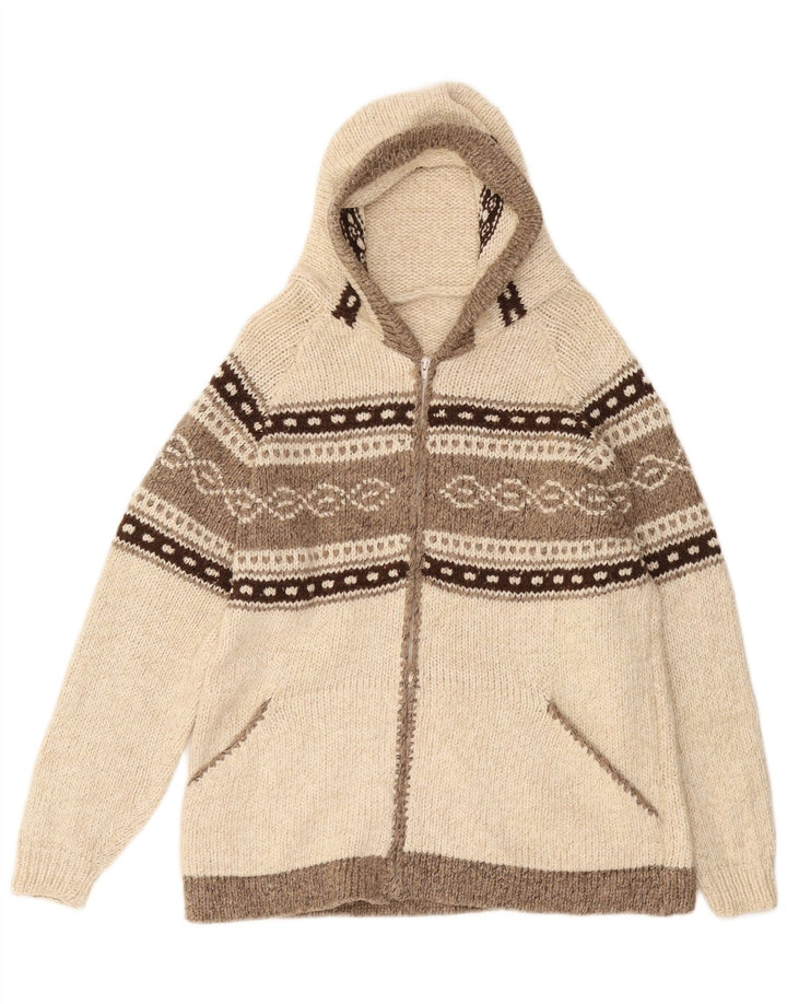 Męski sweter rozpinany z kapturem VINTAGE, średni, złamany biały Fair Isle