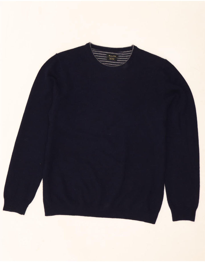 MASSIMO DUTTI Męski sweter z okrągłym dekoltem, duży, granatowy, wełniany