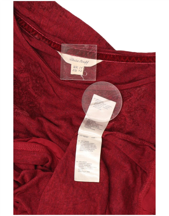 Damski krótki top White Stuff z długim rękawem UK 14, duży, bordowy, w kwiaty, wiskoza