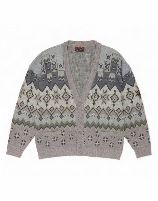 Męski sweter rozpinany Navigare 2XL Szara geometryczna wełna owcza