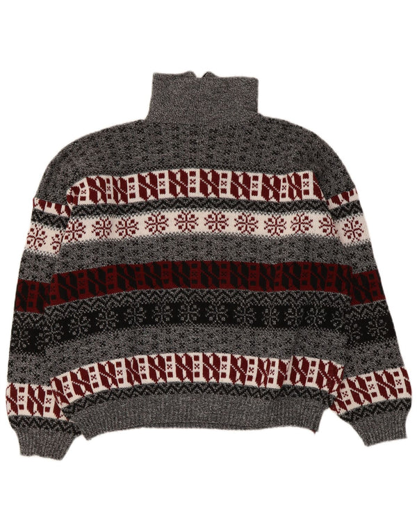 Sweter damski w stylu vintage z zamkiem błyskawicznym UK 14 Średni szary Fair Isle