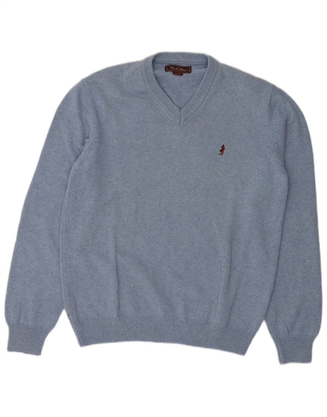 MARLBORO CLASSICS Męski sweter z dekoltem w kształcie litery V, duży, niebieski, wełniany