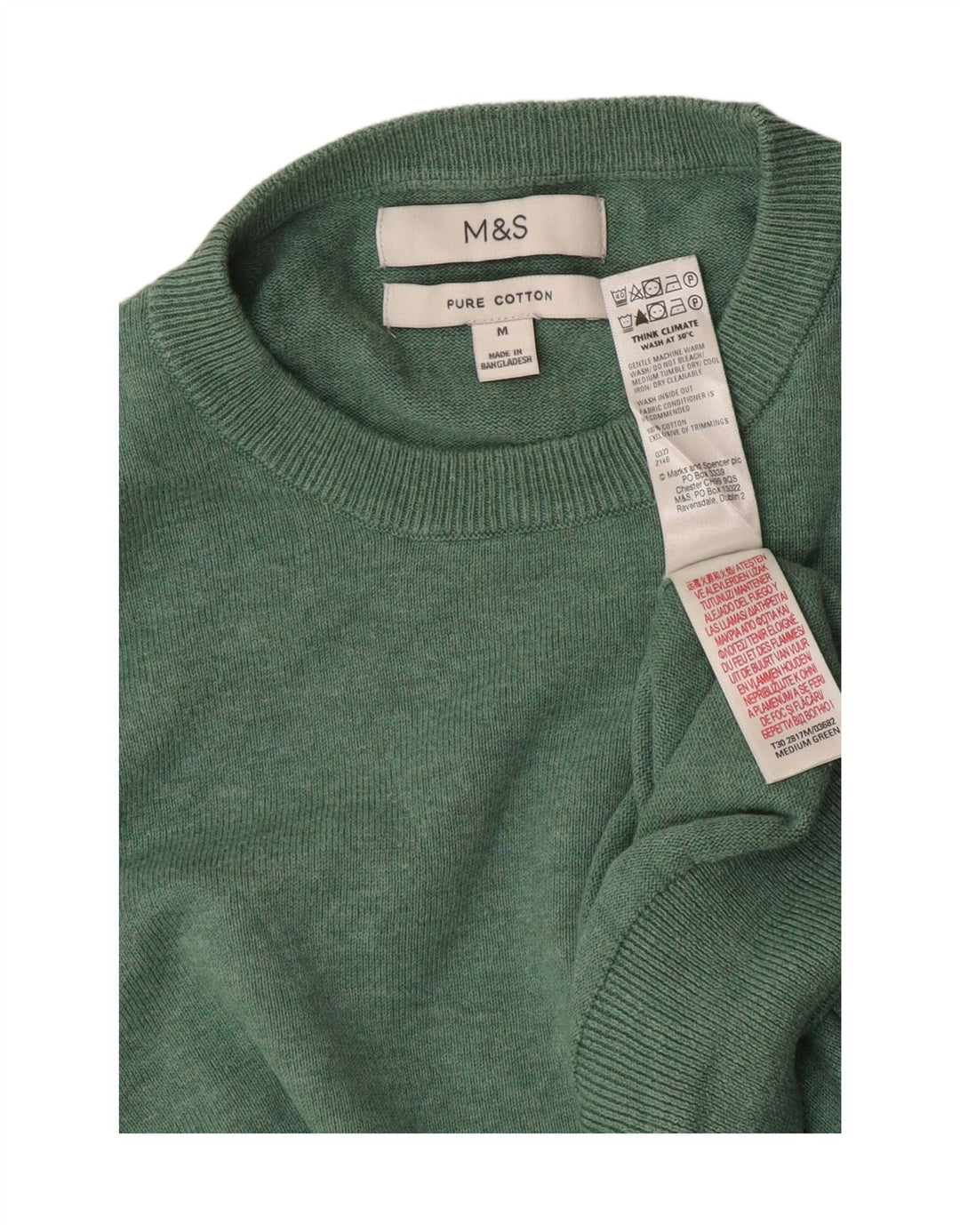 Marks & Spencer Męski sweter z okrągłym dekoltem, średniozielony, bawełniany