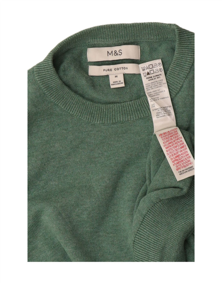 Marks & Spencer Męski sweter z okrągłym dekoltem, średniozielony, bawełniany