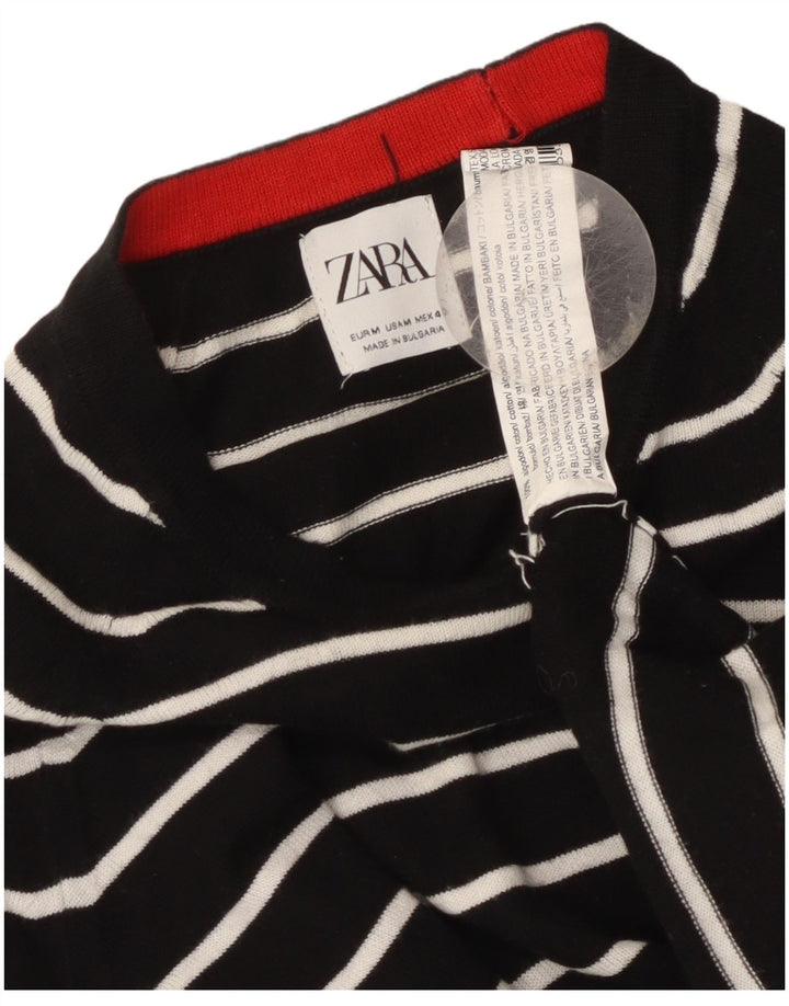 Damski sweter ZARA z dekoltem w łódkę UK 14, bawełniany w średnie czarne paski