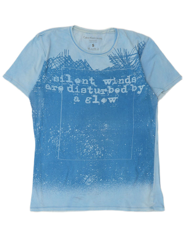 Damska koszulka graficzna Calvin Klein Jeans Top UK 10 Small Blue Cotton