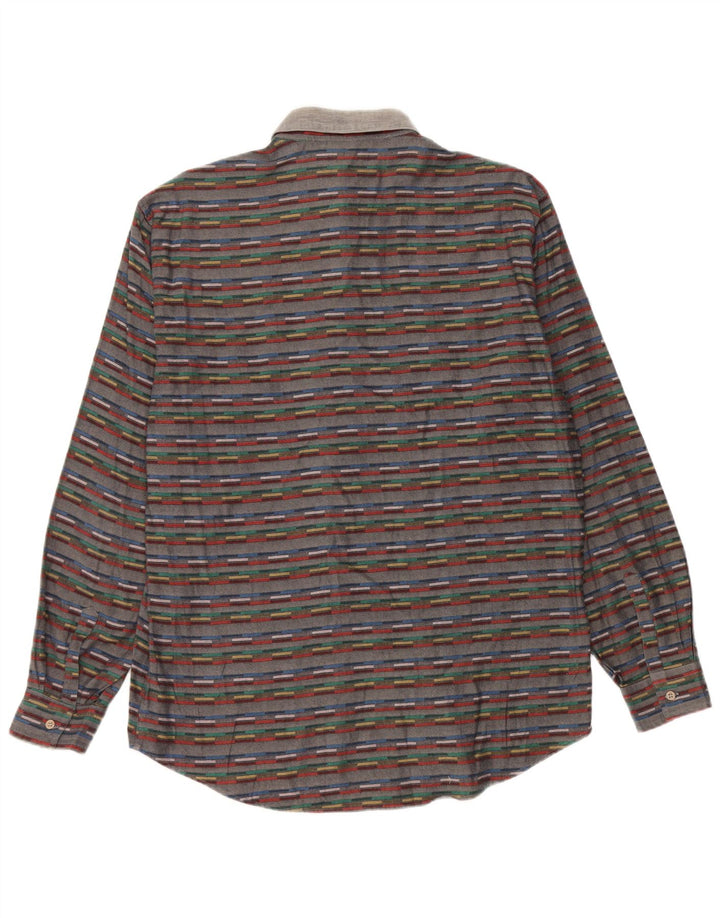 Koszula męska w stylu vintage, rozmiar 41 16, duża, bawełniana w szare paski