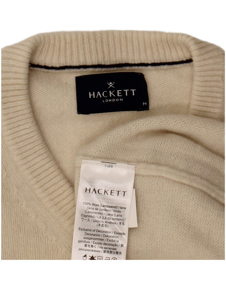 Sweter męski Hackett z dekoltem w szpic, średnio beżowy, wełniany