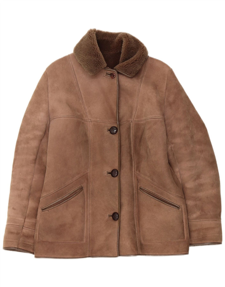 Damska kurtka Shearling Nurseys UK 16, duża, brązowa skóra owcza