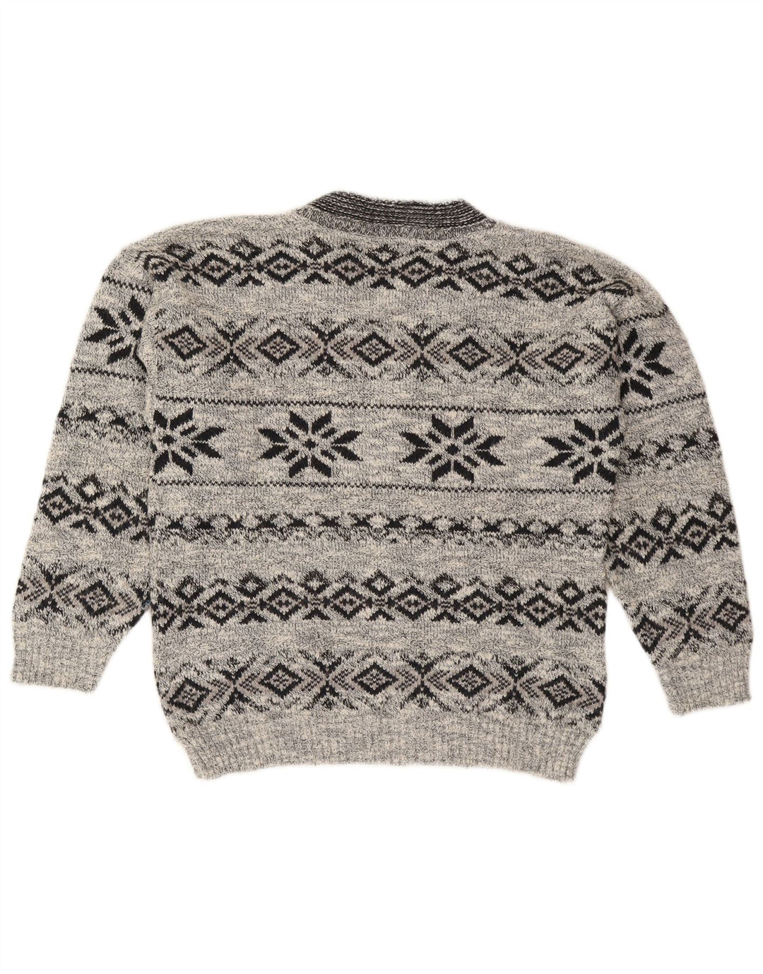 Męski sweter w stylu VINTAGE, z dekoltem w szpic, średnio szary, z wełny Fair Isle
