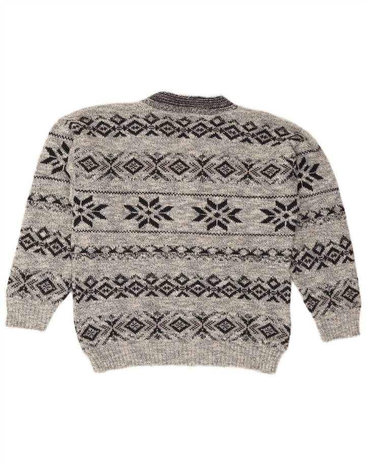 Męski sweter w stylu VINTAGE, z dekoltem w szpic, średnio szary, z wełny Fair Isle