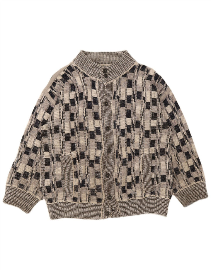 Vintage męski sweter rozpinany w dużą szarą kratkę