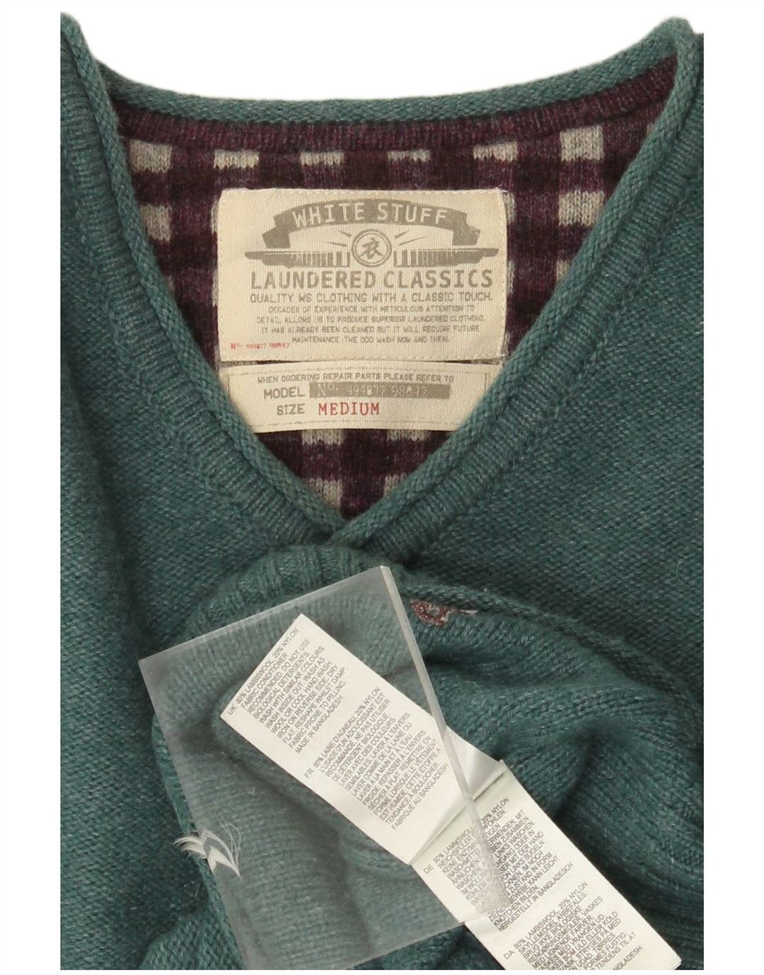 Męski sweter White Stuff z dekoltem w kształcie litery V, średnio zielony, z owczej wełny