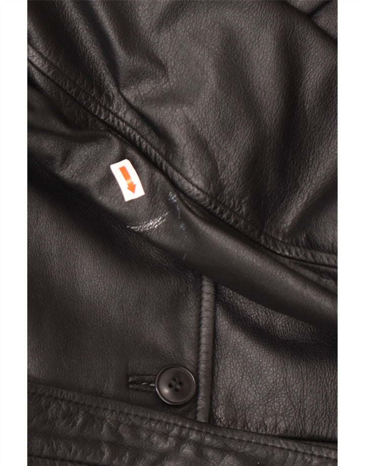 HENNES Damski płaszcz skórzany EU 42, duży, czarny, skórzany