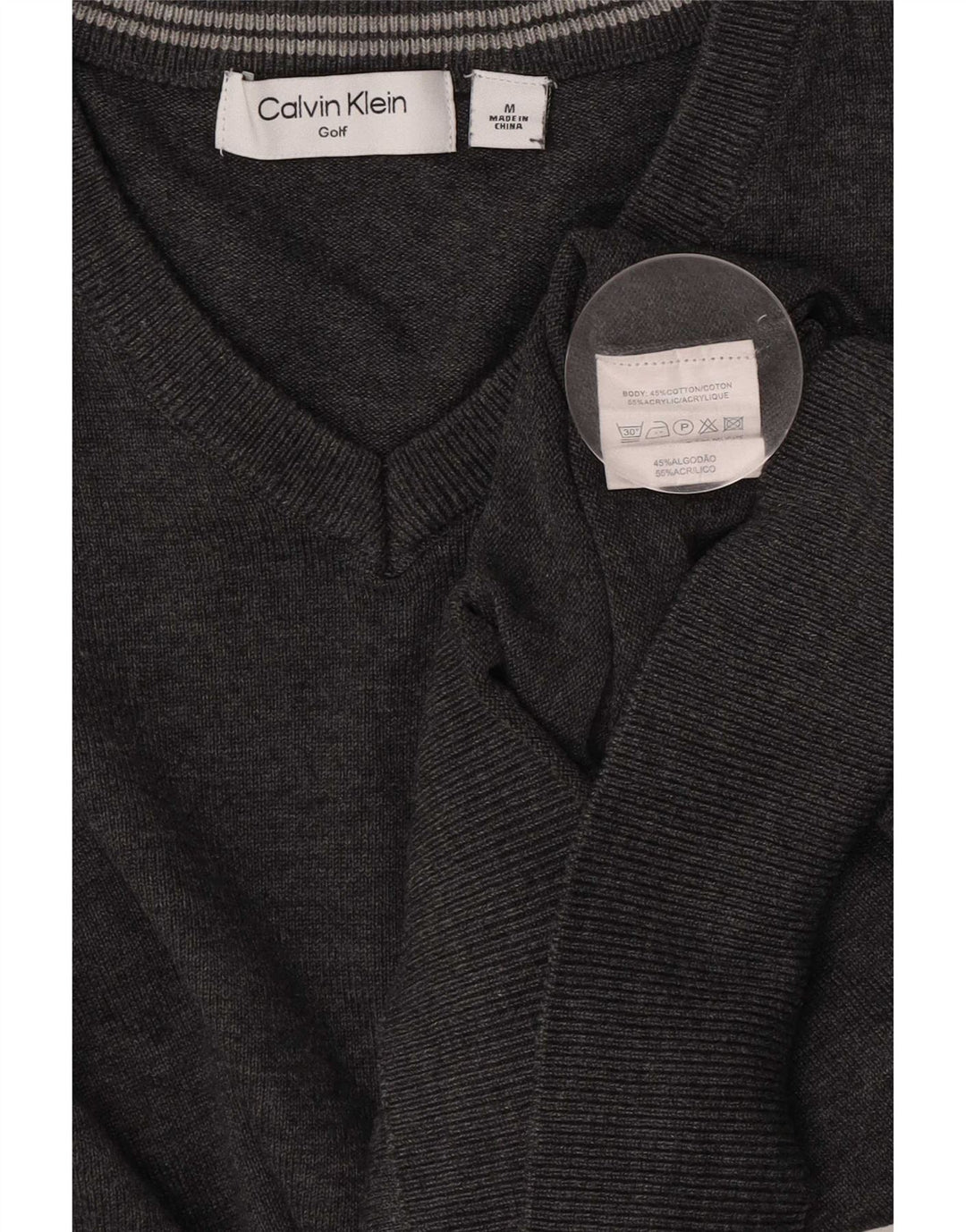 Męski sweter Calvin Klein z dekoltem w kształcie litery V, średnioszary, bawełniany w plamki