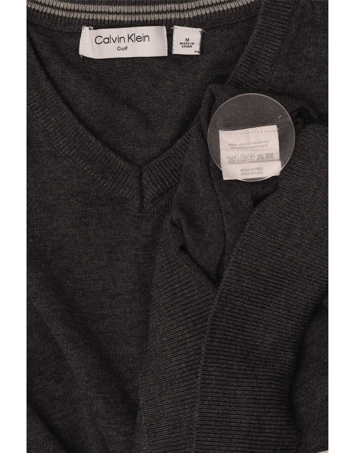 Męski sweter Calvin Klein z dekoltem w kształcie litery V, średnioszary, bawełniany w plamki