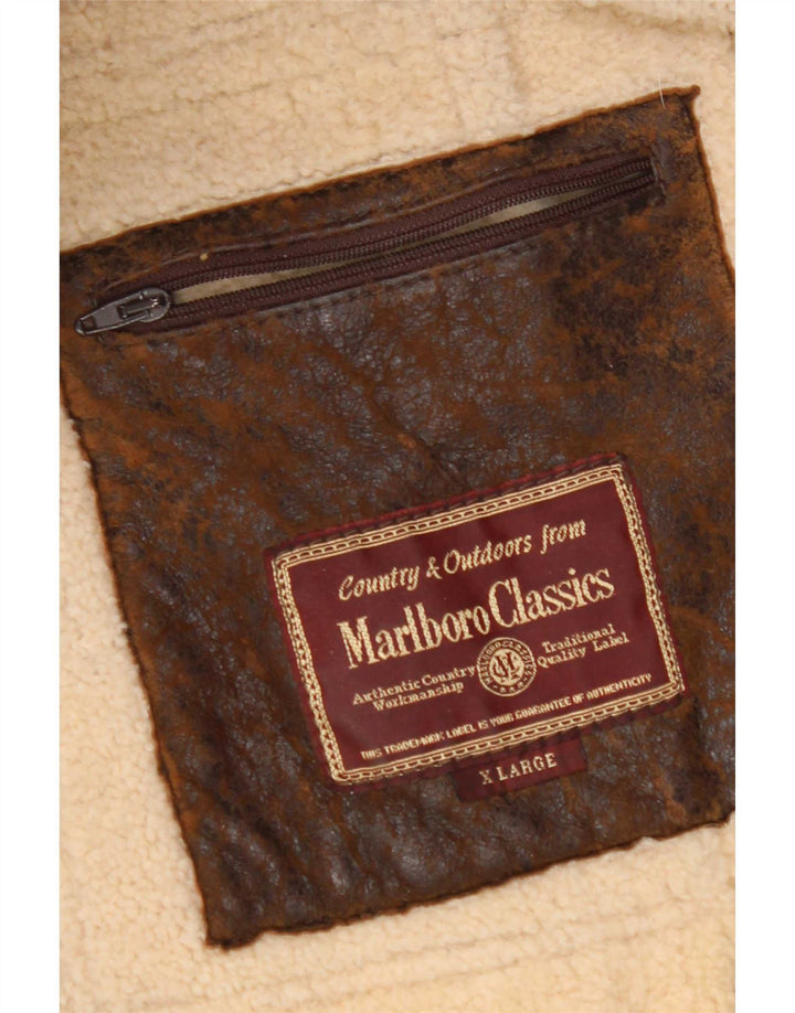 Męska kurtka Shearling Marlboro Classics UK 42 XL Brązowa skóra owcza