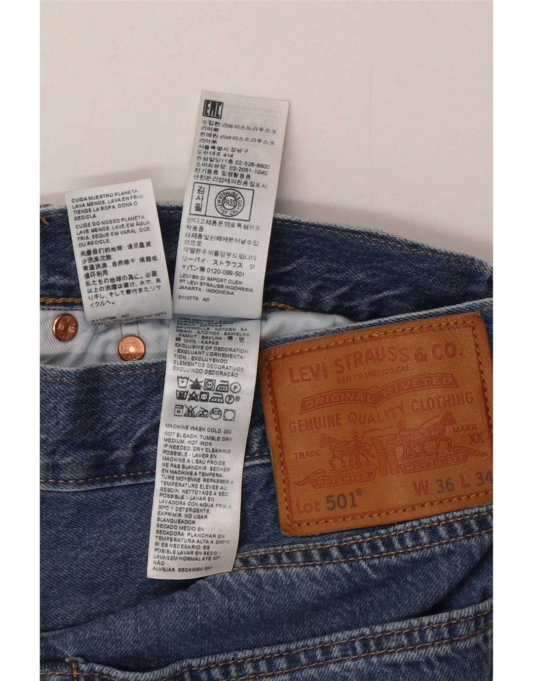 Męskie jeansy Levi's 501 Straight W36 L34 Niebieskie bawełniane