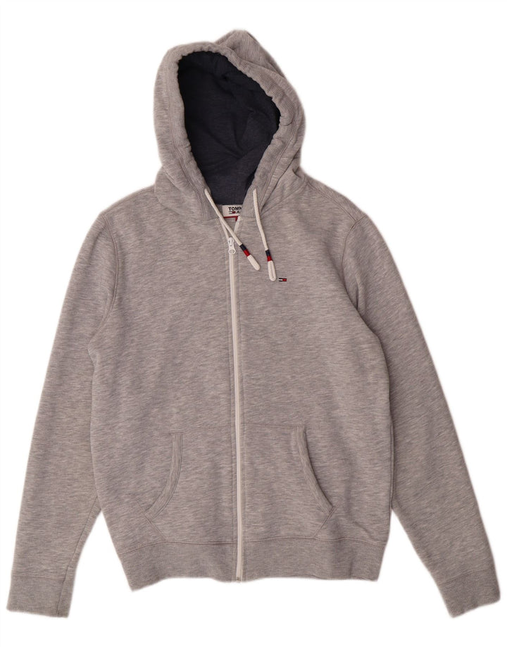 Męski sweter z kapturem i zamkiem błyskawicznym TOMMY HILFIGER o regularnym kroju, średnioszary, nakrapiany