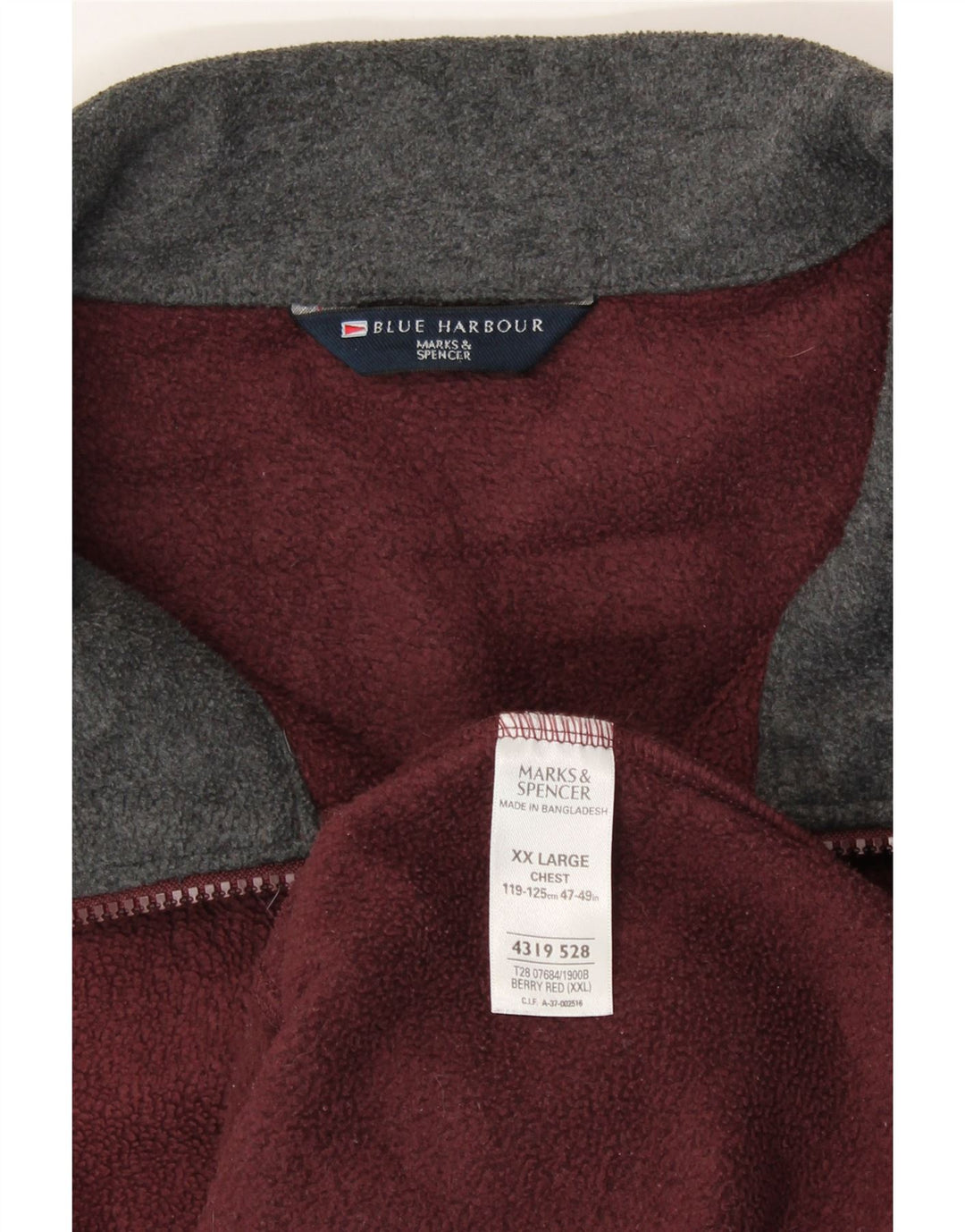 MARKS & SPENCER Mens Fleece Jacket UK 44 2XL Burgundy Polyester Vintage Marks & Spencer and Second-Hand Marks & Spencer from Messina Hembry 