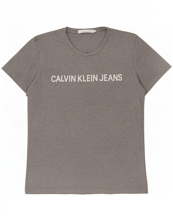 Męska koszulka z grafiką Calvin Klein Jeans, duża, szara, nakrapiana bawełna