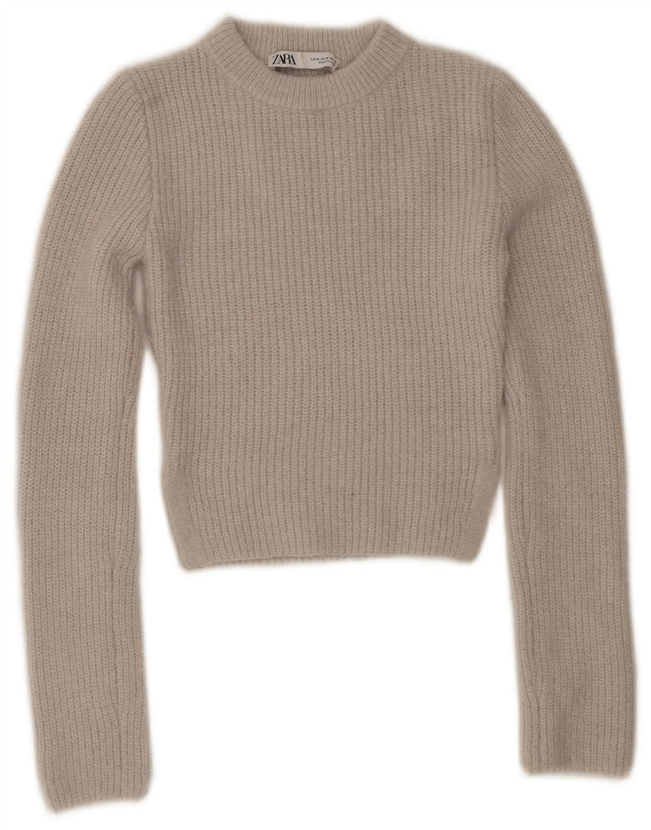 Damski sweter Zara z okrągłym dekoltem, UK 12, średni szary poliester