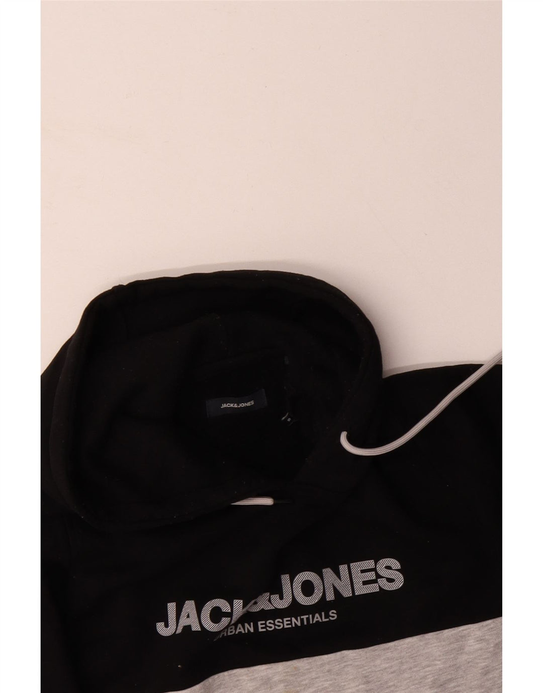 JACK & JONES Męski sweter z kapturem i grafiką, mały, czarny, bawełniany w bloki kolorów