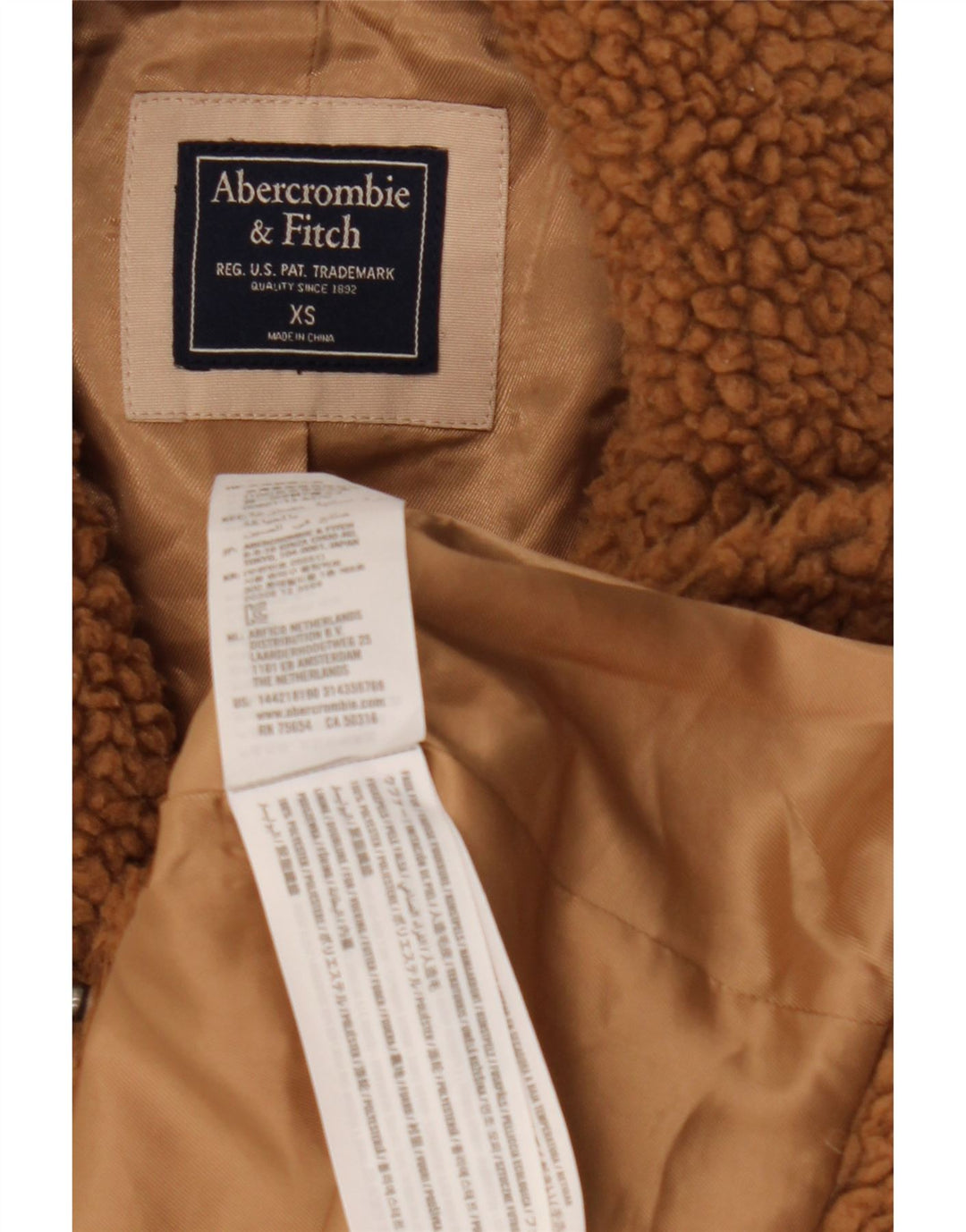 Damski płaszcz oversize Abercrombie & Fitch Teddy UK 6 XS, brązowy poliester