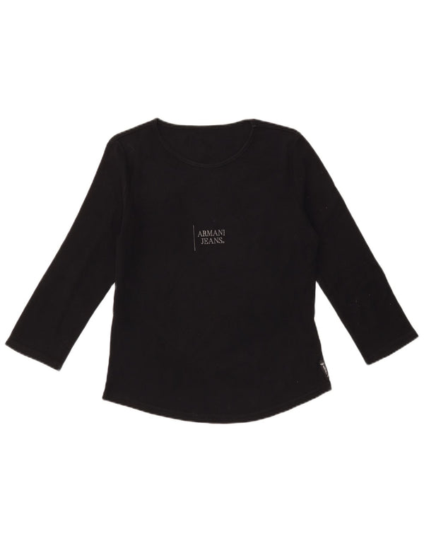 ARMANI JEANS Damski top graficzny z rękawem 3/4, UK 12, średni czarny, bawełniany
