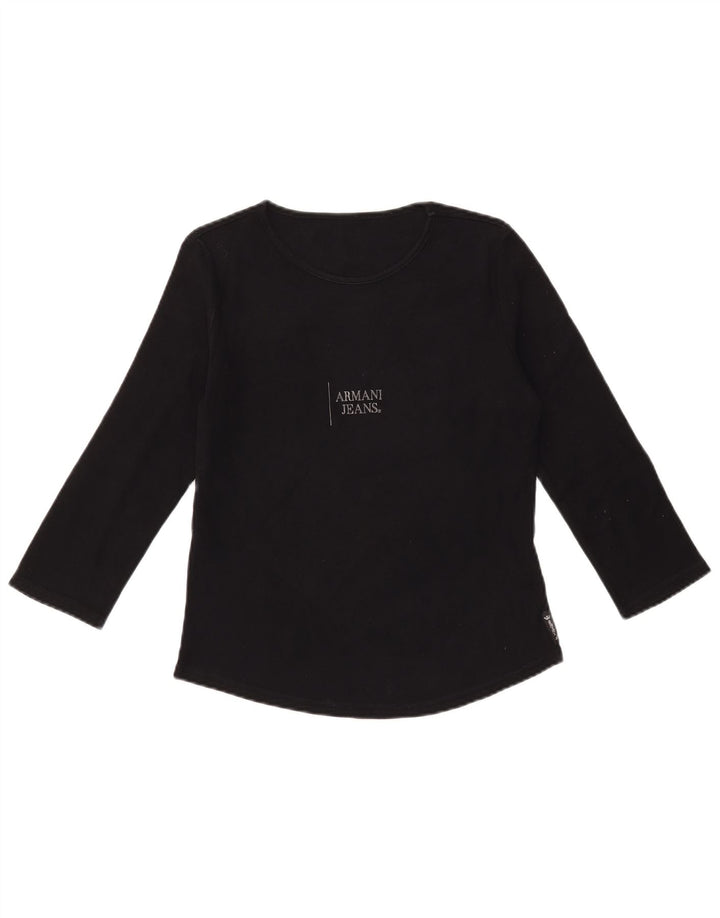 ARMANI JEANS Damski top graficzny z rękawem 3/4, UK 12, średni czarny, bawełniany