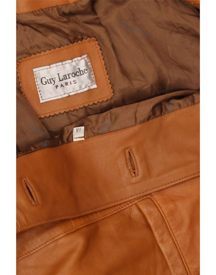 GUY LAROCHE Womens 3/4 Sleeve Leather Jacket UK 14 Medium Brown Vintage Guy Laroche and Second-Hand Guy Laroche from Messina Hembry 