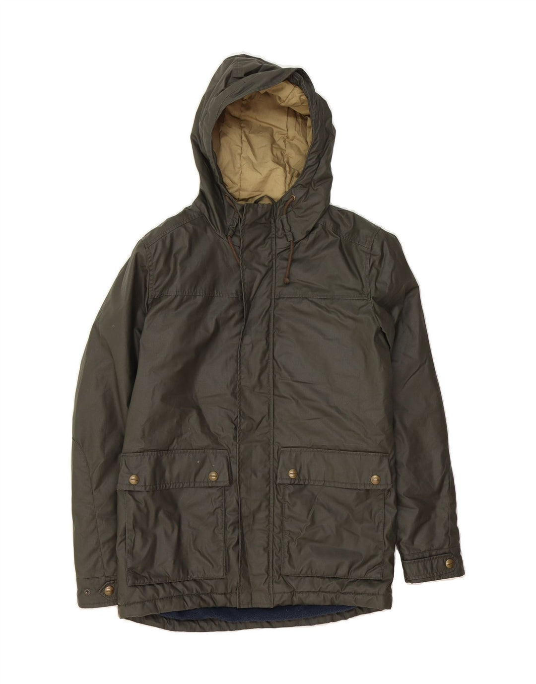 JACK & JONES Mens Hooded Windbreaker Jacket UK 38 Medium Khaki Polyester Vintage Jack & Jones and Second-Hand Jack & Jones from Messina Hembry 