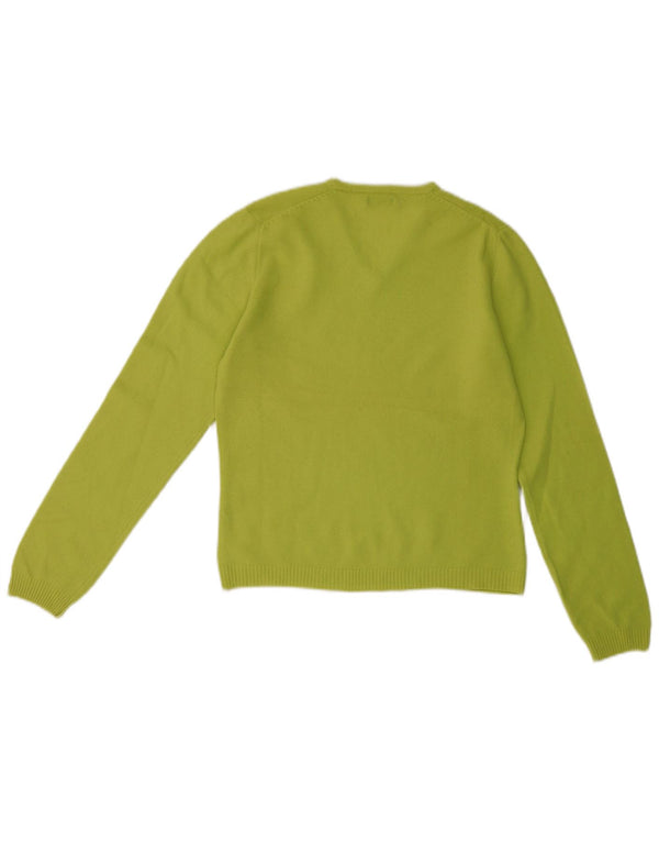 Sweter damski Benetton z dekoltem w kształcie litery V, UK 14, duży, zielony, wełniany