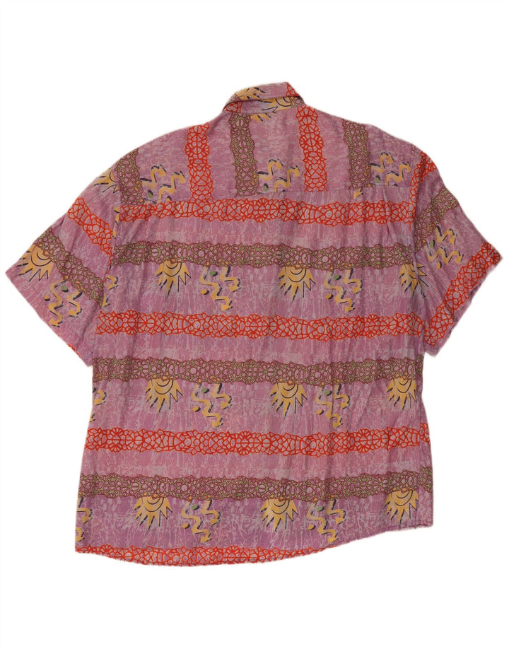 C&A Mens Abstract Pattern Short Sleeve Shirt Size 41/42 Large Purple Silk