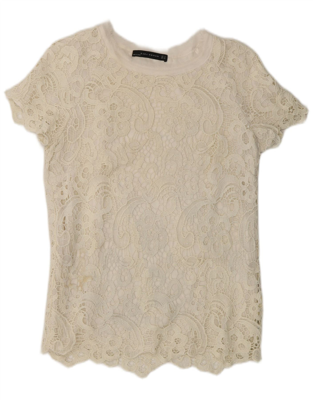 ZARA Womens Blouse Top UK 12 Medium Off White Floral