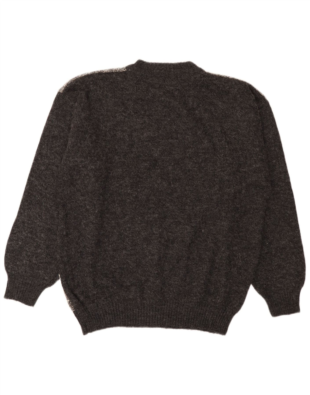 Vintage męski sweter z okrągłym dekoltem IT 52, duża, szara wełna z blokami kolorów