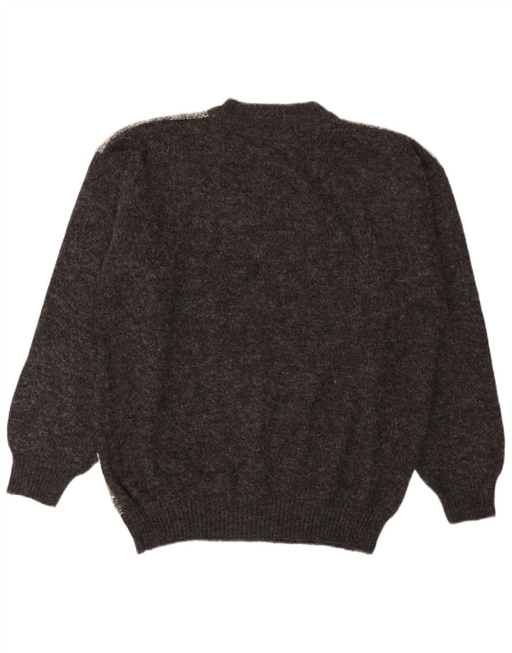 Vintage męski sweter z okrągłym dekoltem IT 52, duża, szara wełna z blokami kolorów