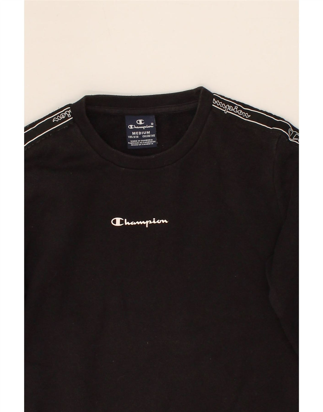 CHAMPION Boys Graphic Sweatshirt Jumper 9-10 Years Medium Black Cotton Vintage Champion and Second-Hand Champion from Messina Hembry 