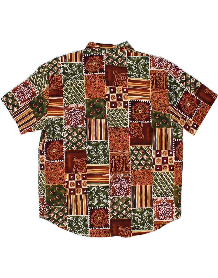 VINTAGE Womens Short Sleeve Shirt Blouse UK 16 Large Brown Patchwork Vintage Vintage and Second-Hand Vintage from Messina Hembry 