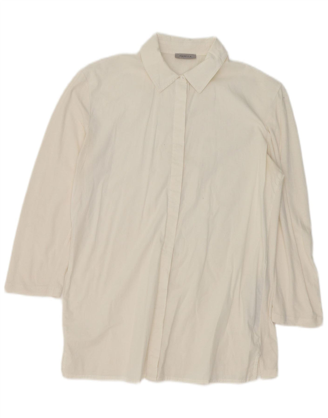 Damska bluzka koszulowa o długim kroju Marella UK 16, duża, złamanej bieli, bawełniana