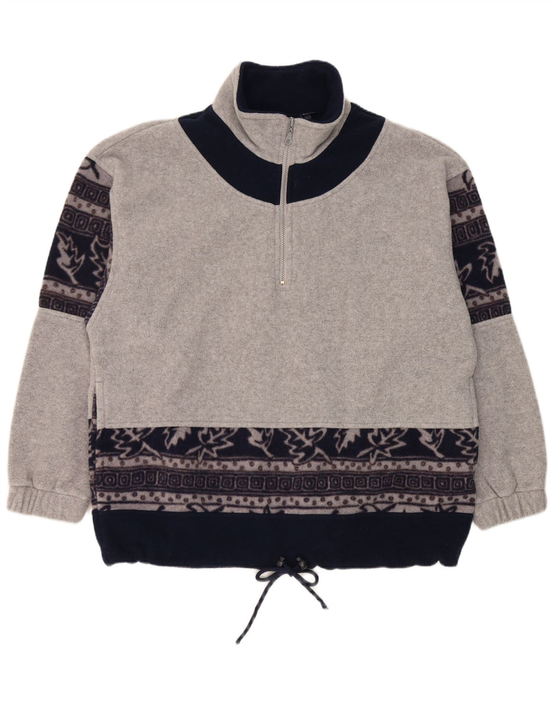 Męski sweter polarowy z zamkiem błyskawicznym w stylu vintage, duży, szary, kwiatowy poliester