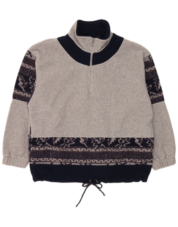 Męski sweter polarowy z zamkiem błyskawicznym w stylu vintage, duży, szary, kwiatowy poliester