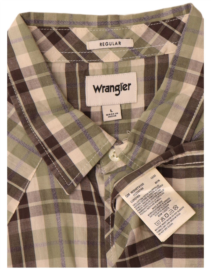Męska koszula z krótkim rękawem Wrangler o regularnym kroju, duża, bawełniana w kratę khaki