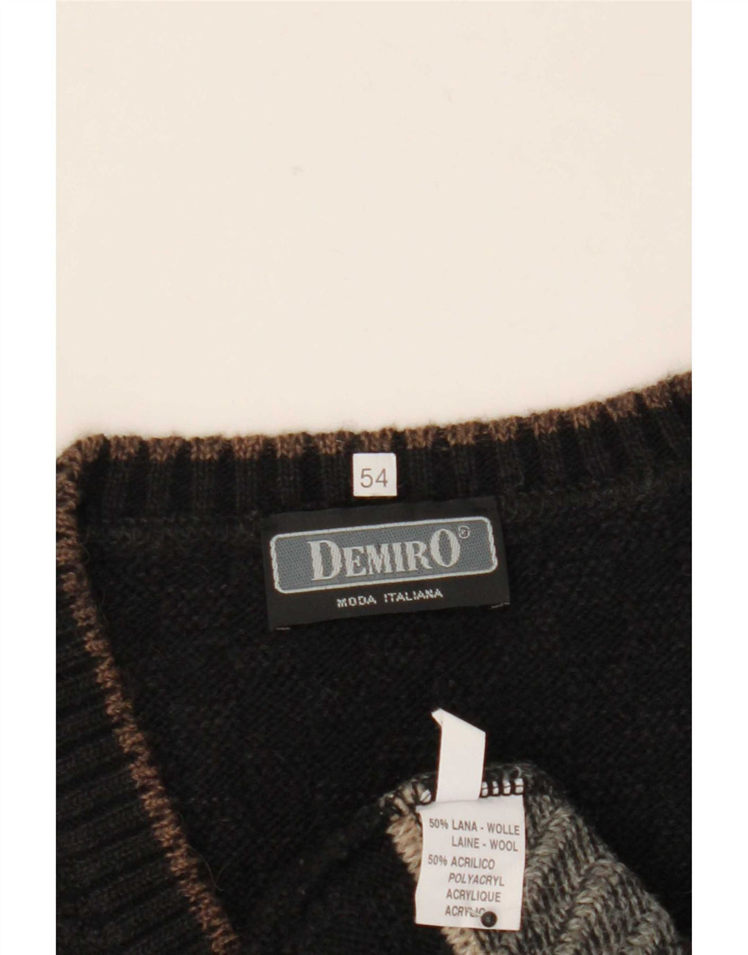 Męski sweter Demiro z dekoltem w szpic IT 54 XL Wielobarwna, geometryczna wełna